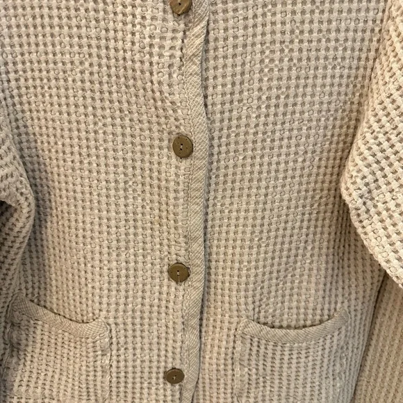 Y2K VINTAGE Waffle Linen-cotton blend tan bohemian lagonlook cottagecore jacket - Picture 4 of 11
